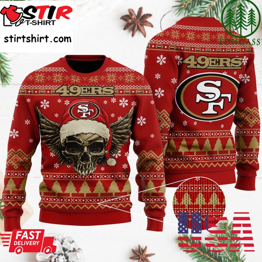 Nfl San Francisco 49Ers Golden Skull Christmas Ugly Sweater
