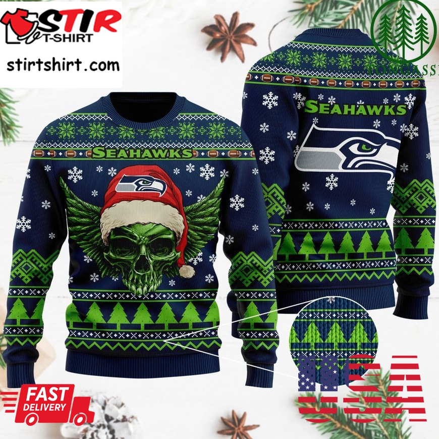 Nfl Seattle Seahawks Golden Skull Christmas Ugly Sweater