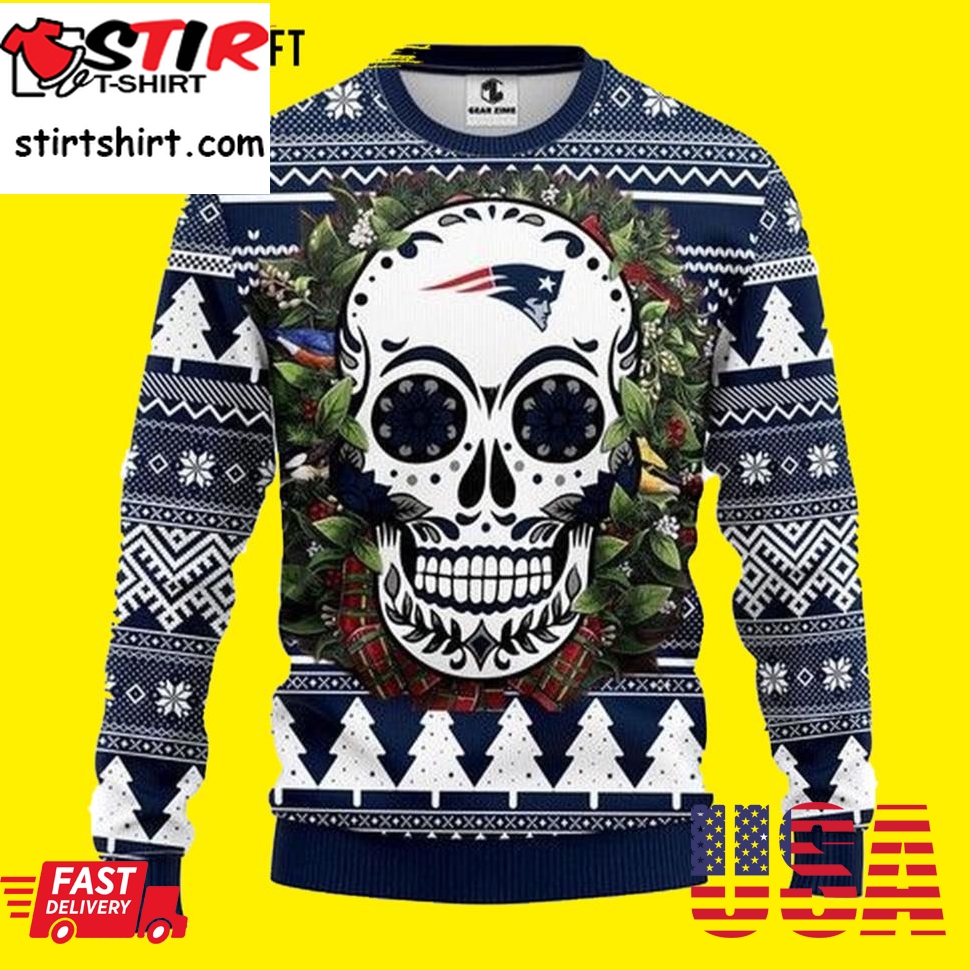 Nfl Skull Flower New England Patriots Ugly Christmas Sweater