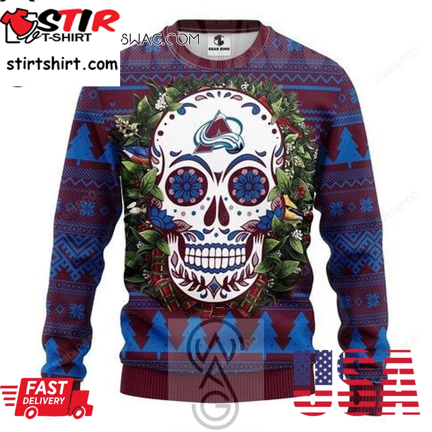 Nhl Colorado Avalanche Sugar Skull Knitting Pattern Ugly Christmas Sweater