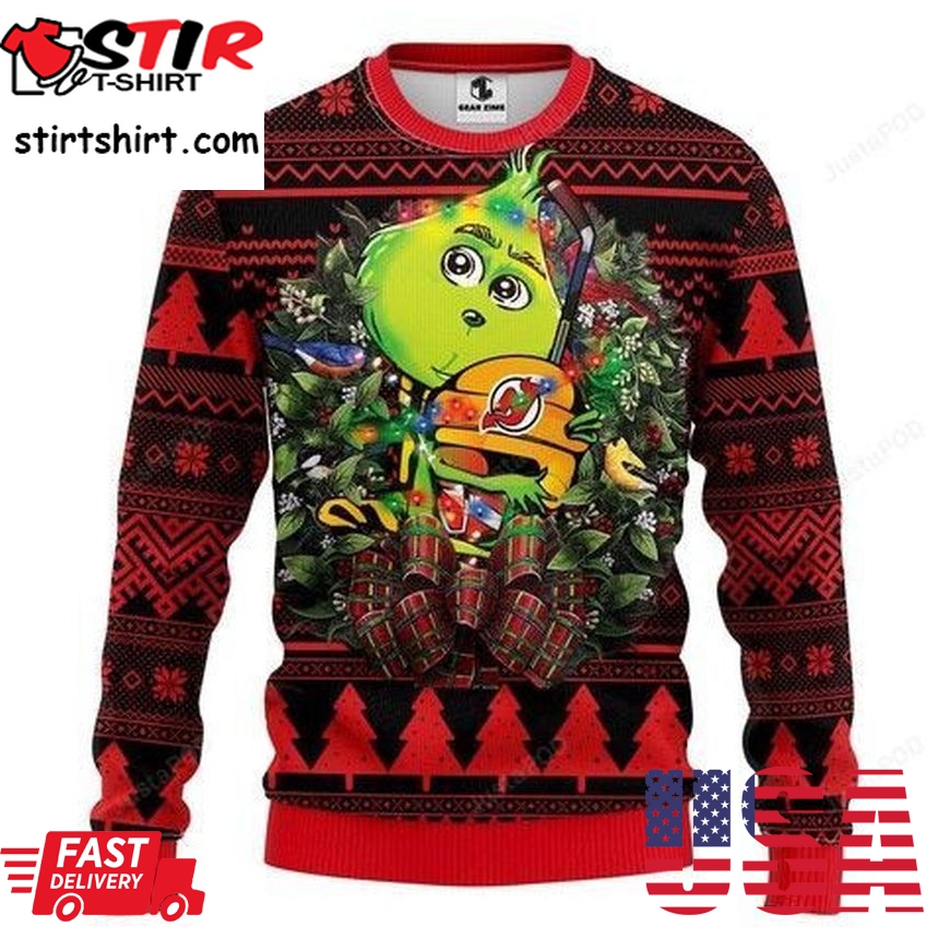 Nhl New Jersey Devils Grinch Hug Ugly Christmas Sweater All