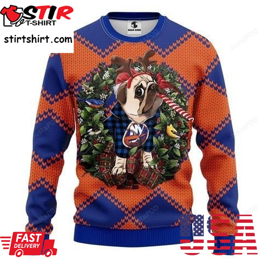 Nhl New York Islanders Pug Dog Ugly Christmas Sweater, All Over Print Sweatshirt, Ugly Sweater, Christmas Sweaters, Hoodie, Sweater