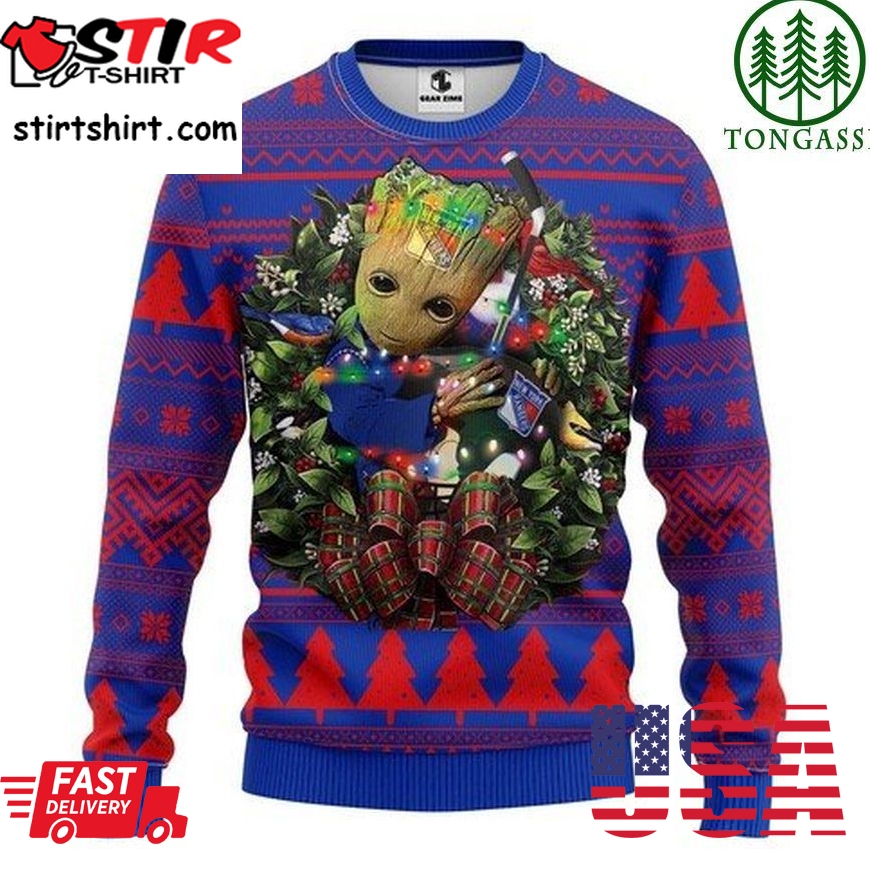 Nhl New York Rangers Groot Hug Christmas Ugly Sweater