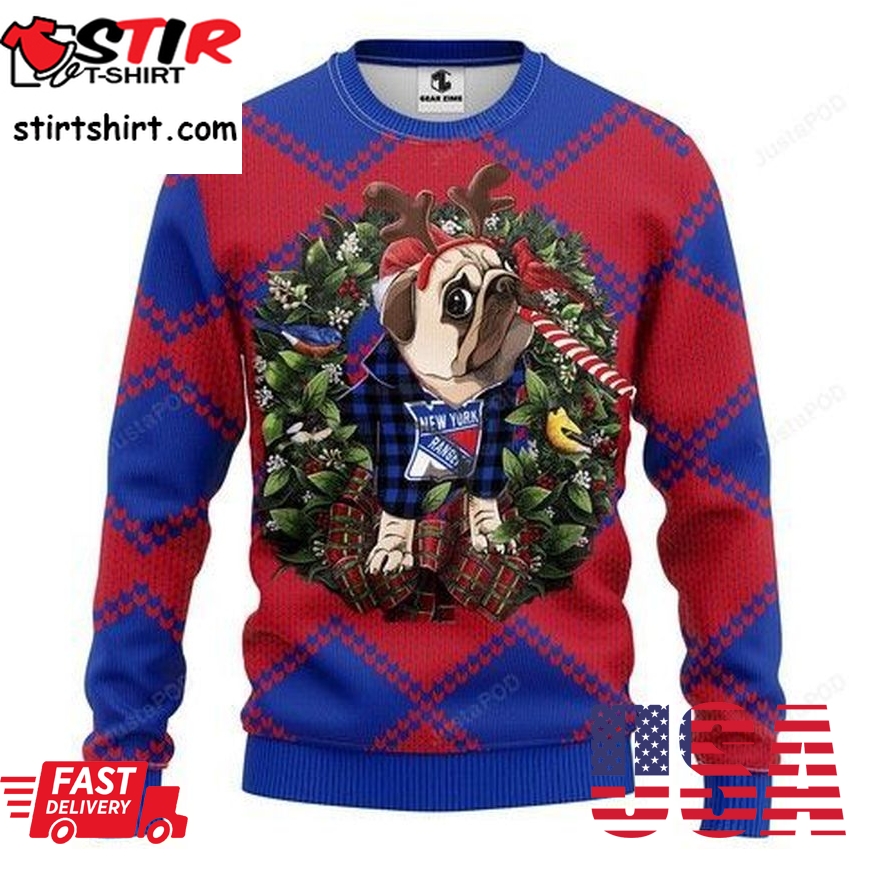 Nhl New York Rangers Pug Dog Ugly Christmas Sweater, All Over Print Sweatshirt, Ugly Sweater, Christmas Sweaters, Hoodie, Sweater