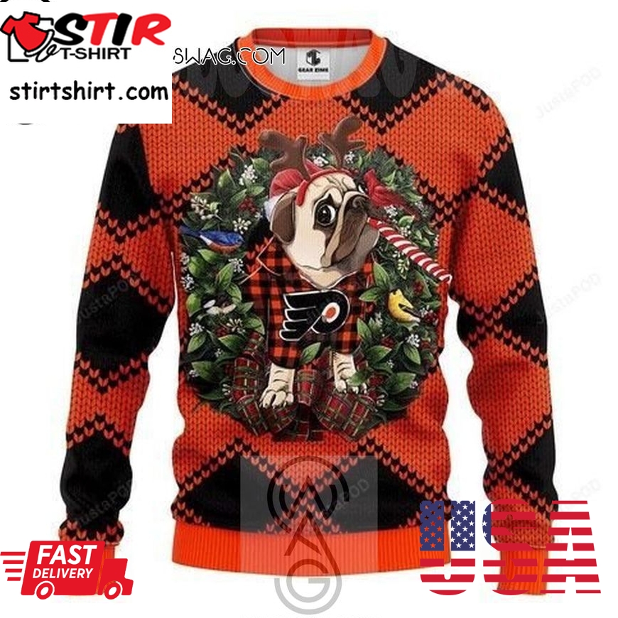 Nhl Philadelphia Flyers Pug Dog Knitting Pattern Ugly Christmas Sweater