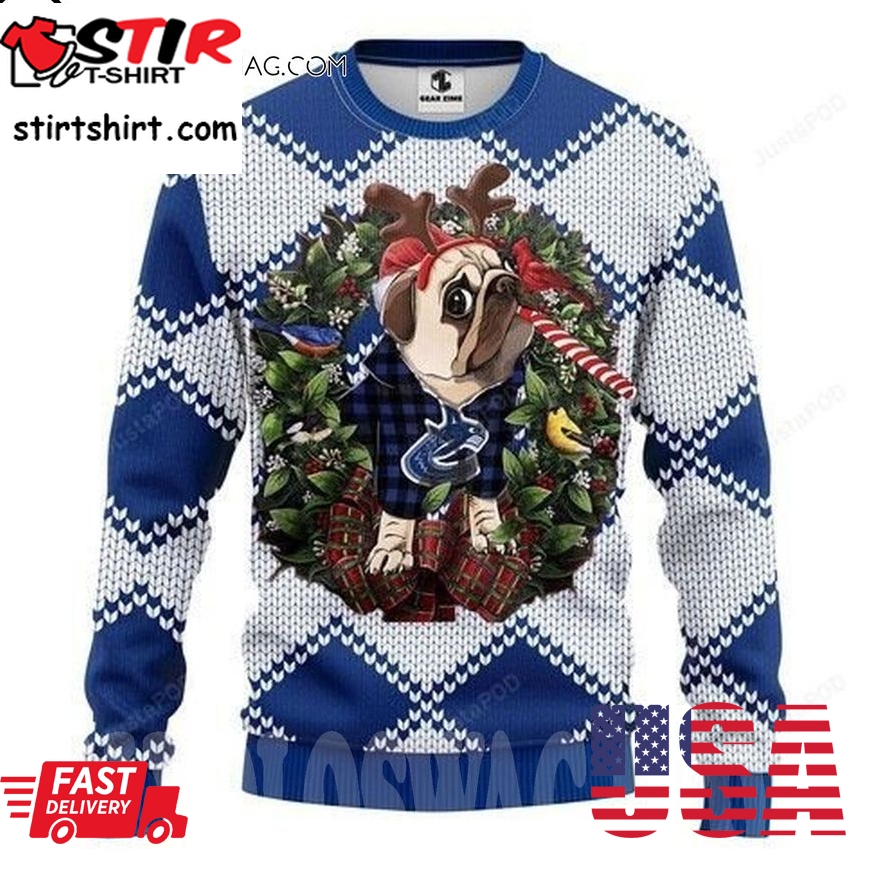 Nhl Vancouver Canucks Pug Dog Knitting Pattern Ugly Christmas Sweater