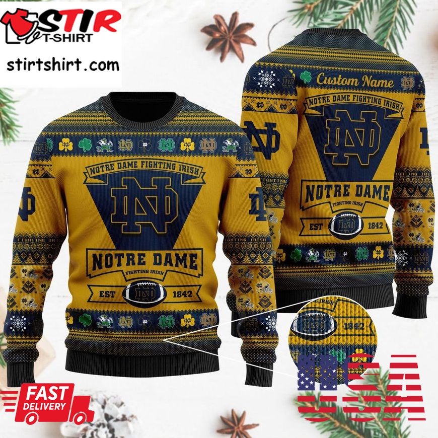 Notre Dame Fighting Irish Football Team Logo Personalized Ugly Christmas Sweater, Ugly Sweater, Christmas Sweaters, Hoodie, Sweatshirt, Sweater