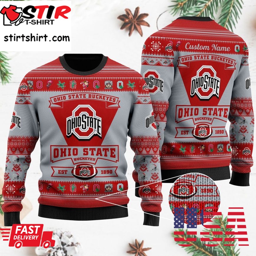 Ohio State Buckeyes Football Team Logo Custom Name Personalized Ugly Christmas Sweater, Ugly Sweater, Christmas Sweaters, Hoodie, Sweatshirt, Sweater