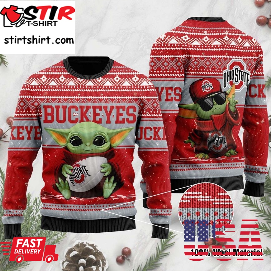 Ohio State Buckeyes Grogu Baby Yoda Hug Logo Ugly Christmas Sweater, Ugly Sweater, Christmas Sweaters, Hoodie, Sweatshirt, Sweater