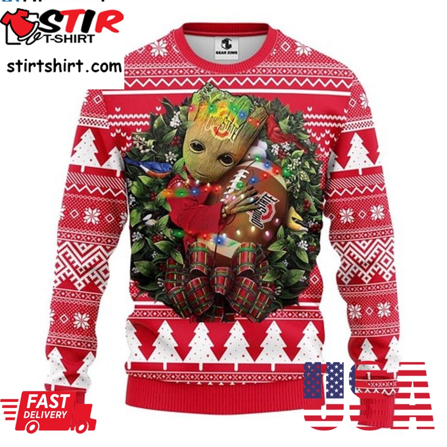 Ohio State Buckeyes Groot Hug Ugly Christmas Sweater