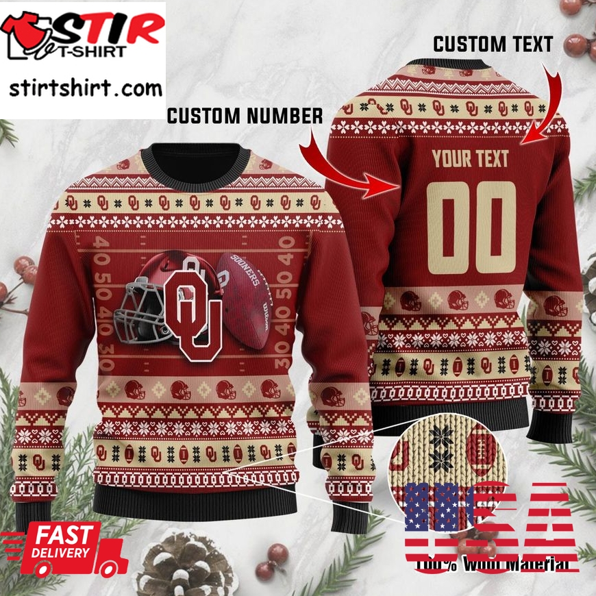 Oklahoma Sooners Custom Name _Amp Number Personalized Ugly Christmas Sweater, Ugly Sweater, Christmas Sweaters, Hoodie, Sweatshirt, Sweater