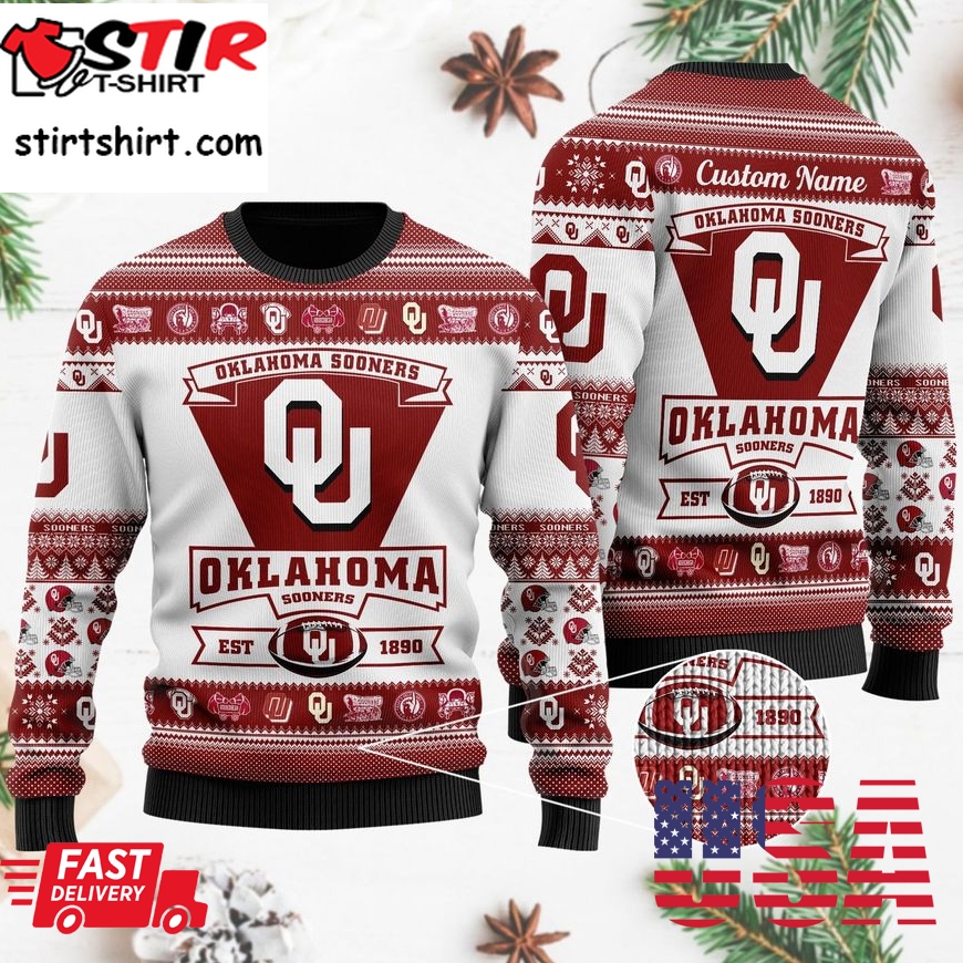 Oklahoma Sooners Football Team Logo Custom Name Personalized Ugly Christmas Sweater, Ugly Sweater, Christmas Sweaters, Hoodie, Sweatshirt, Sweater