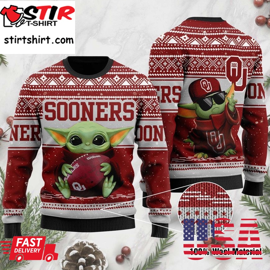 Oklahoma Sooners Grogu Baby Yoda Hug Logo Ugly Christmas Sweater, Ugly Sweater, Christmas Sweaters, Hoodie, Sweatshirt, Sweater