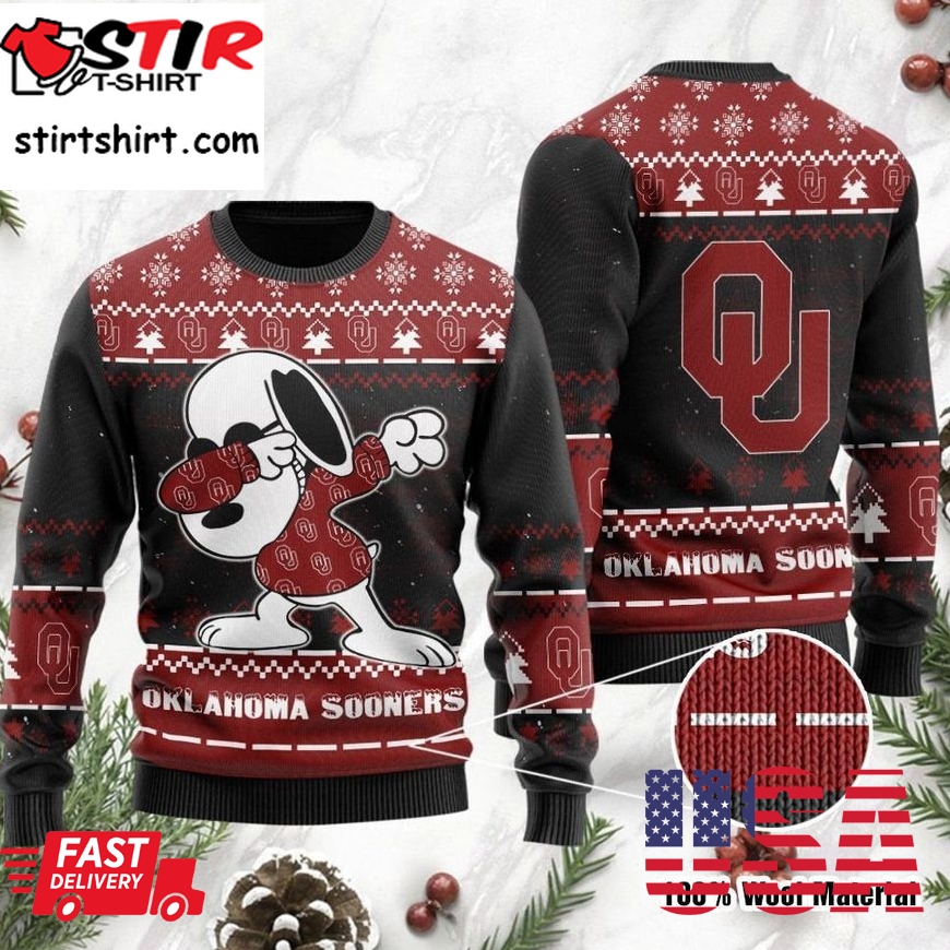 Oklahoma Sooners Snoopy Dabbing Holiday Party Ugly Christmas Sweater Ugly