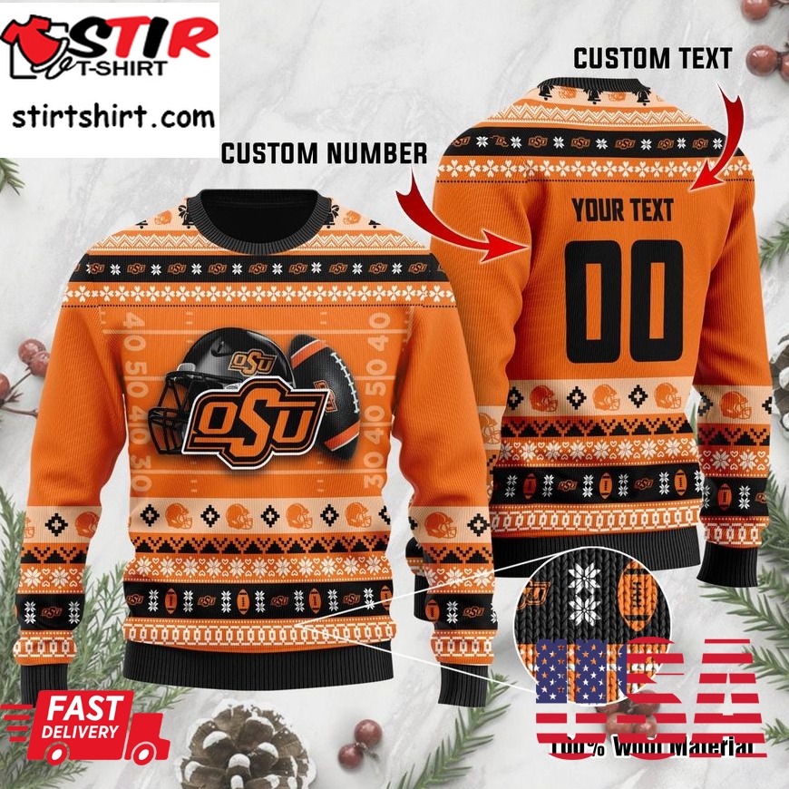 Oklahoma State Cowboys Custom Name _ Number Personalized Ugly Christmas Sweater, Ugly Sweater, Christmas Sweaters, Hoodie, Sweatshirt, Sweater