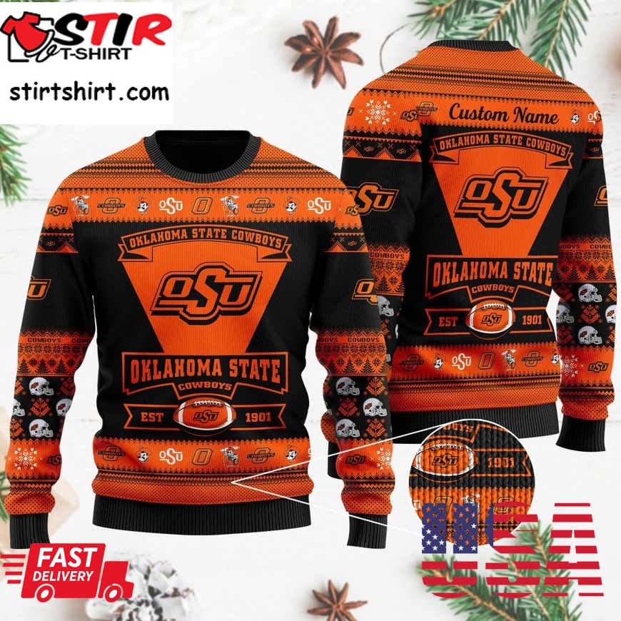 Oklahoma State Cowboys Football Team Logo Personalized Ugly Christmas Sweater, Ugly Sweater, Christmas Sweaters, Hoodie, Sweatshirt, Sweater