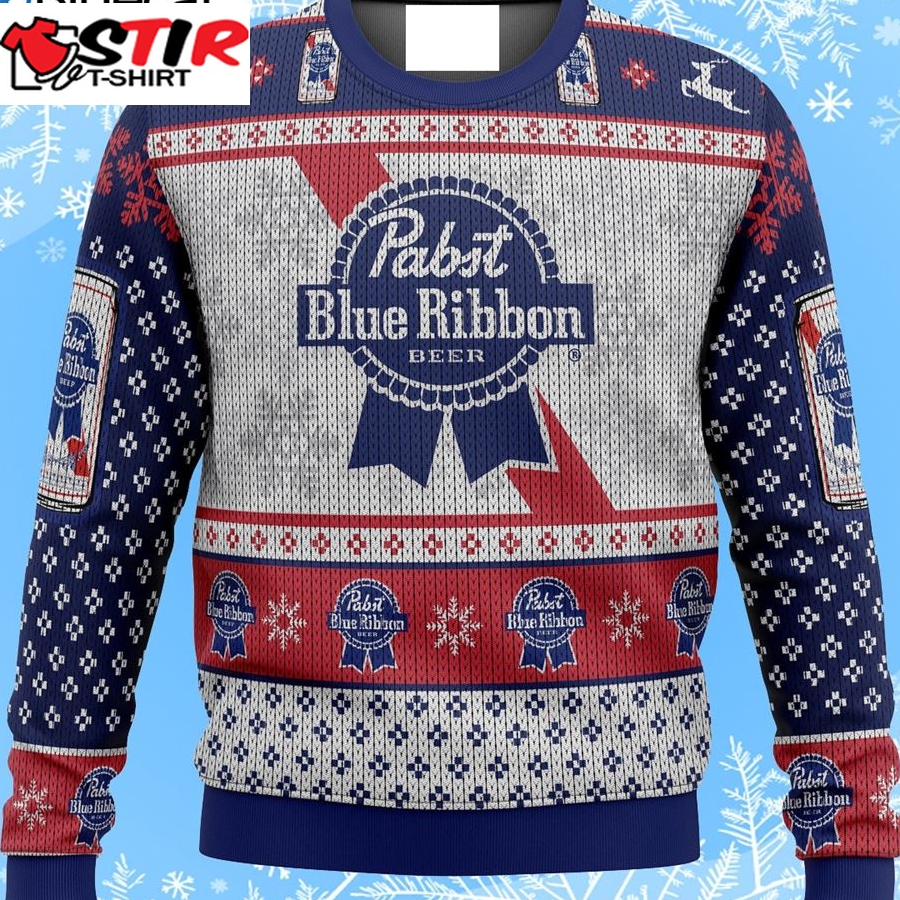 Pabst Blue Ribbon Ugly Christmas Sweater Beer Lovers Sweater