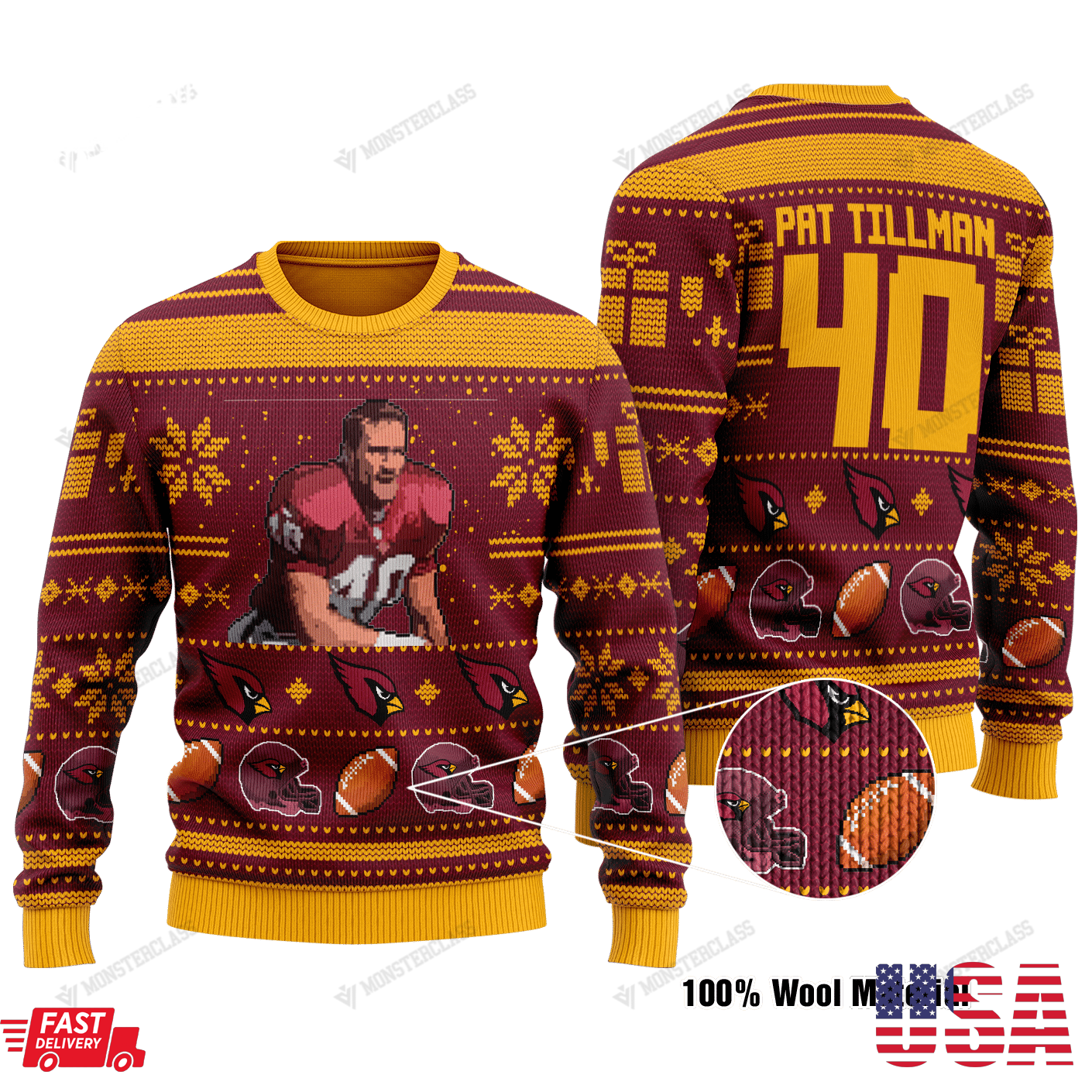 Pat Tillman 40 Arizona Cardinals Nfl Ugly Sweaterpng