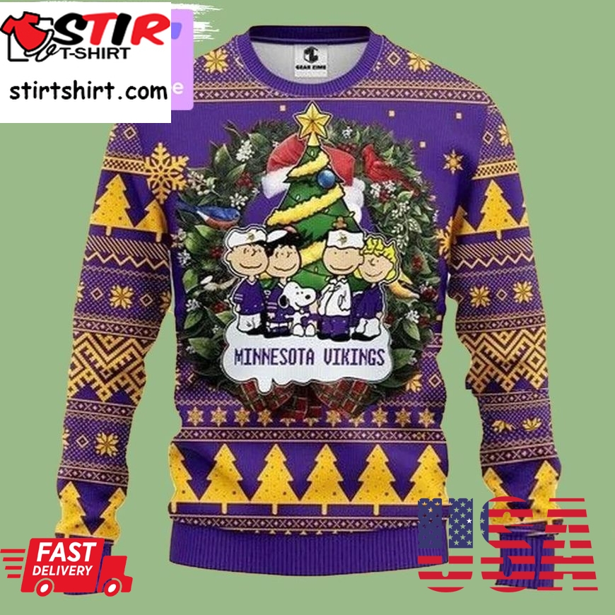 Penuts Xmas Minnesota Vikings 3D Ugly Christmas Sweatshirt