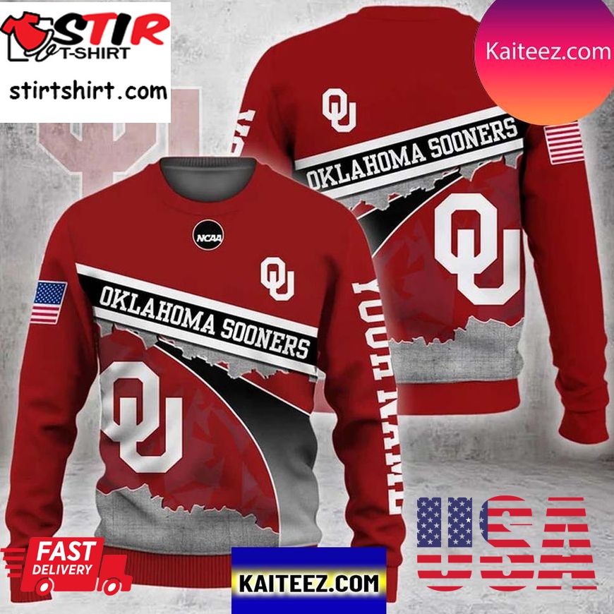 Personalized College Oklahoma Sooners Football Ugly Christmas Ugly Sweater