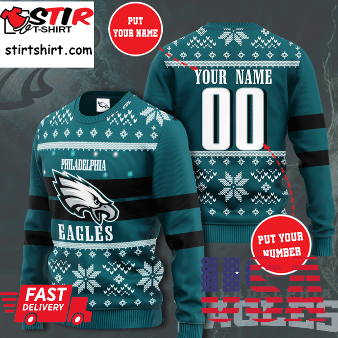 Personalized Custom Name And Number Philadelphia Eagles For Fans Ugly Christmas Sweater, All Over Print Sweatshirtpng