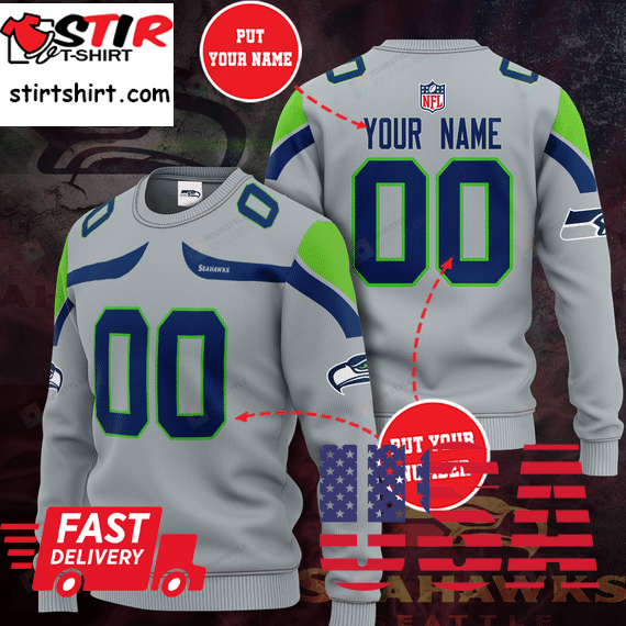 Personalized Custom Name And Number Seattle Seahawks All Over Print Sweater Ugly Christmas Sweater, All Over Print Sweatshirtpng