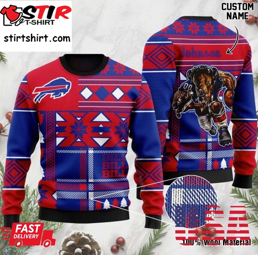 Personalized Custom Name Buffalo Bills Ugly Christmas Sweater, All Over Print Sweatshirt
