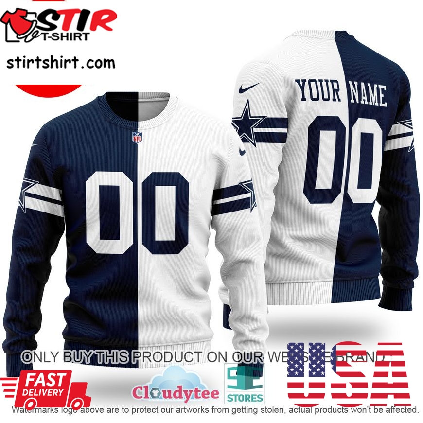 Personalized Dallas Cowboys Nfl White Blue Ugly Sweater  