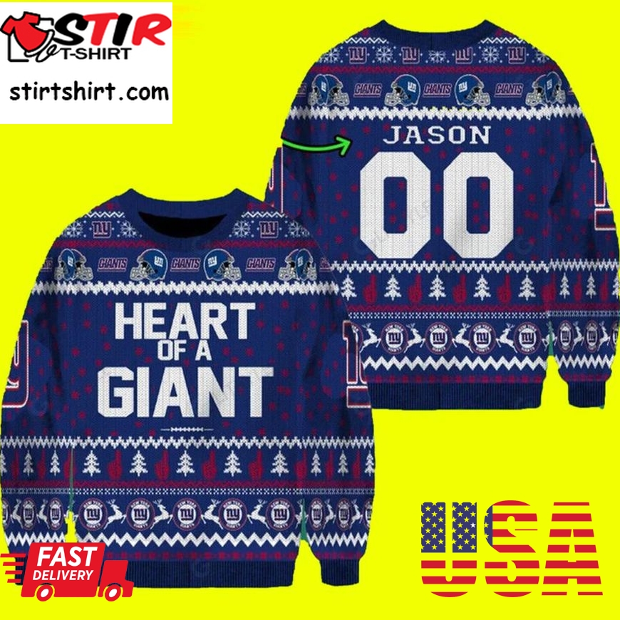 Personalized Heart Of Giant New York Giants Ugly Christmas Sweater