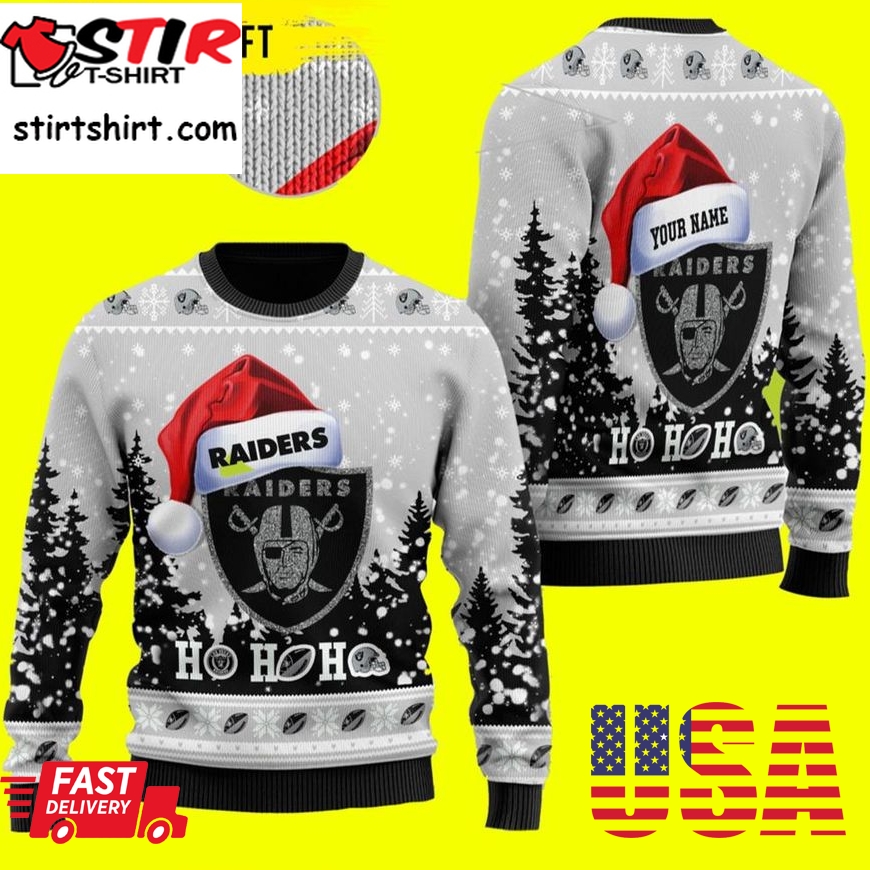 Personalized Las Vegas Raiders Symbol Wearing Santa Claus Raiders Ugly Christmas Sweater