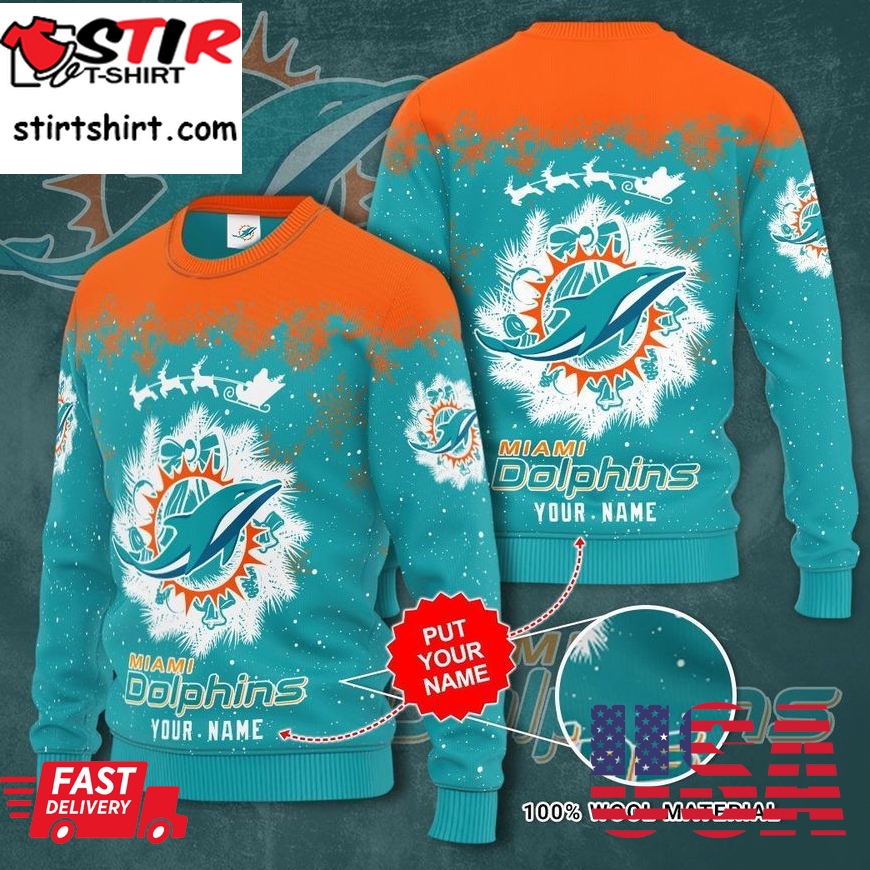 Personalized Miami Dolphins Snow Christmas Sweater
