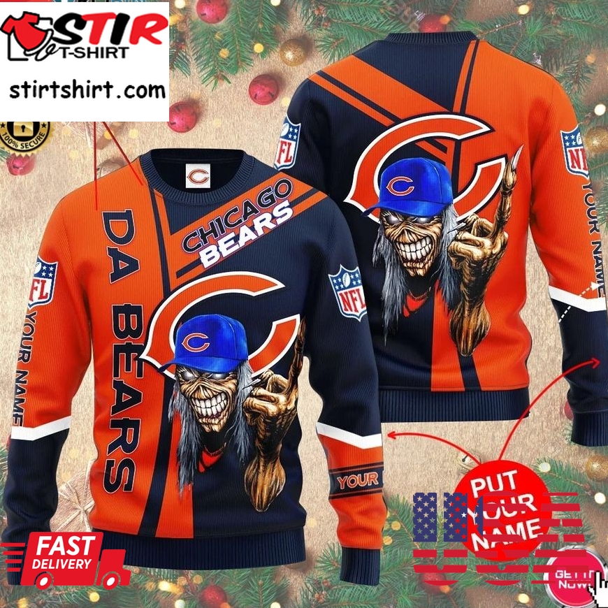 Personalized Name Chicago Bears Skull 3D Print Wool Sweater