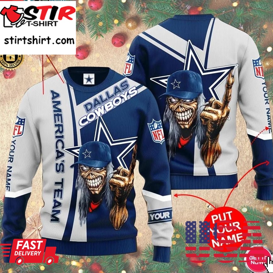 Personalized Name Dallas Cowboys Football Skull Wool Sweater