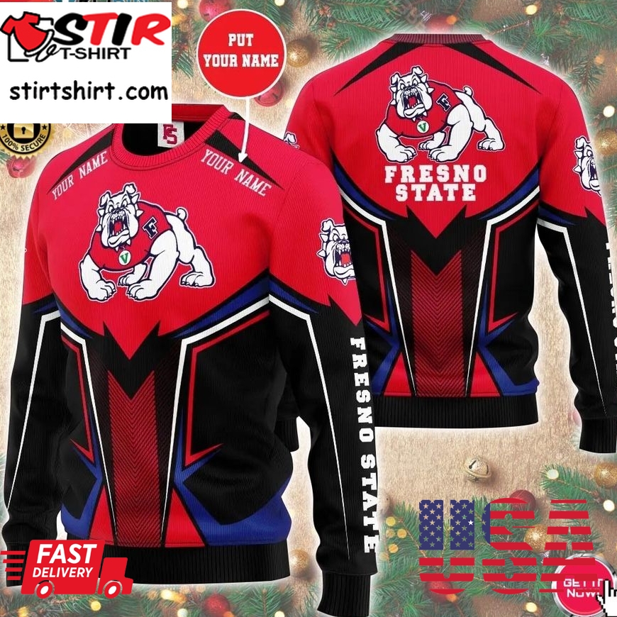 Personalized Name Fresno State Bulldogs 3D Print Wool Sweater
