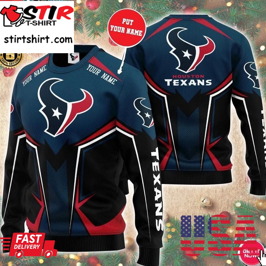 Personalized Name Houston Texans 3D Print Wool Sweater