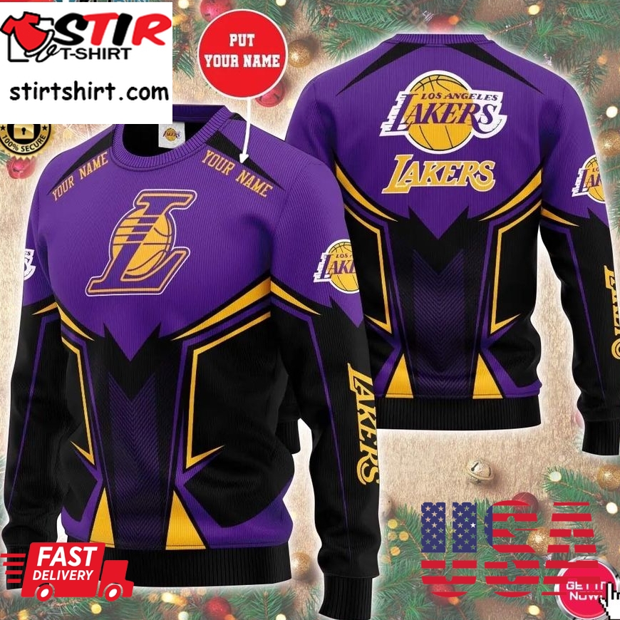 Personalized Name Los Angeles Lakers 3D Print Wool Sweater
