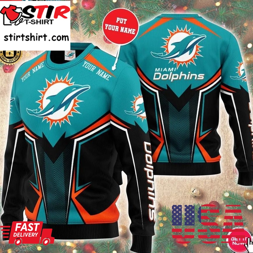 Personalized Name Miami Dolphins 3D Print Wool Sweater