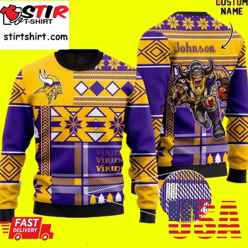 Personalized Name Minnesota Vikings Ugly Christmas Sweater