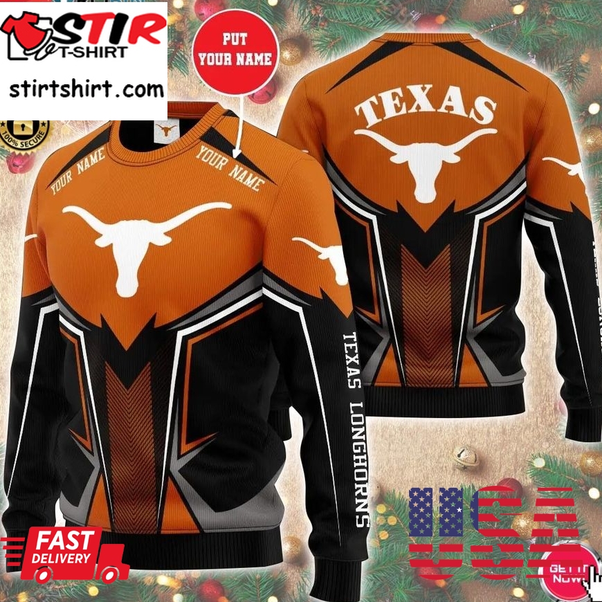 Personalized Name Ncaaf Texas Longhorns 3D Print Wool Sweater