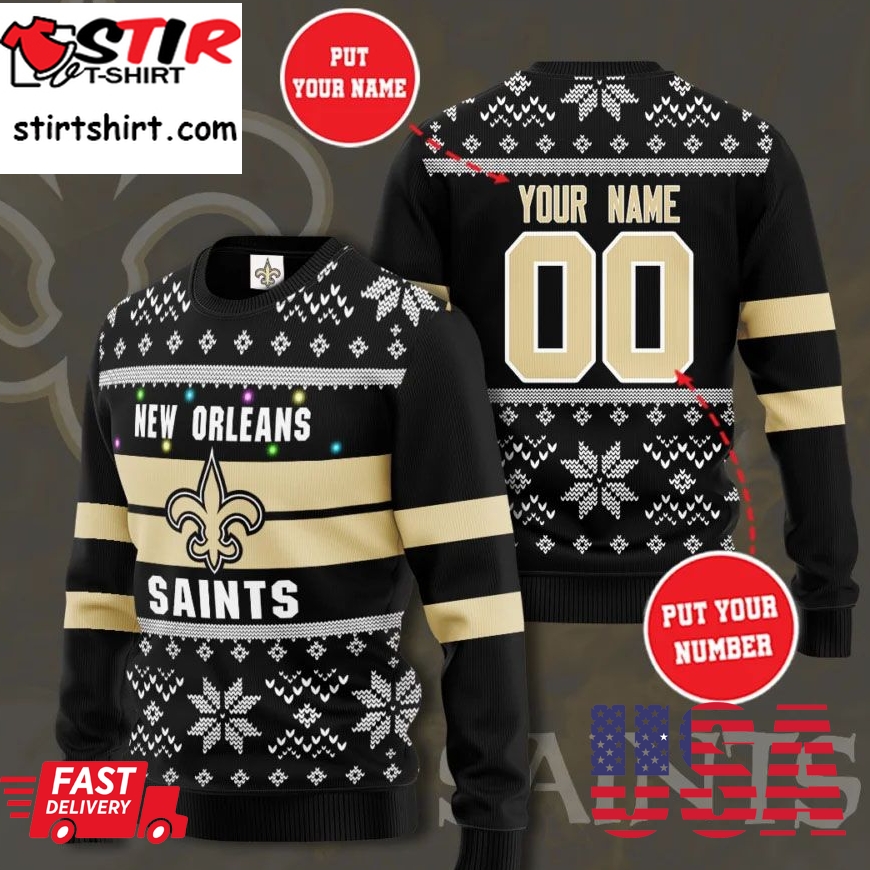 Personalized New Orleans Saints Football Ugly Christmas Sweater