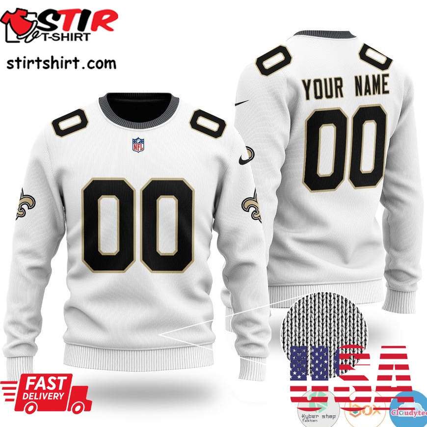 Personalized New Orleans Saints Nfl White Custom Ugly Christmas Sweater