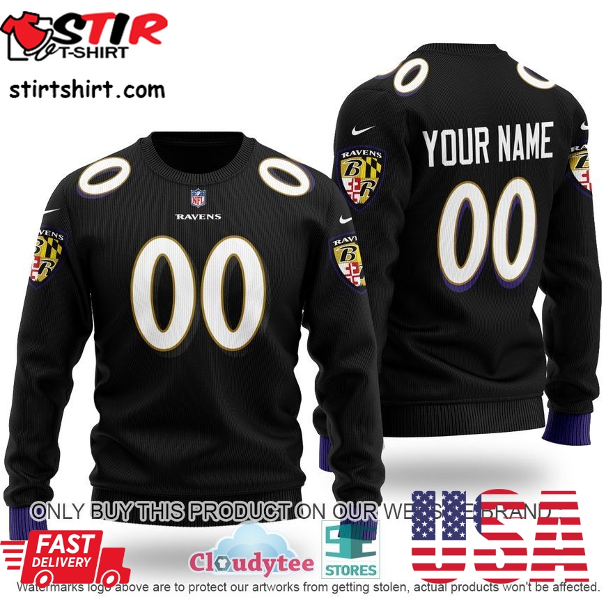 Personalized Nfl Baltimore Ravens Black Sweater 