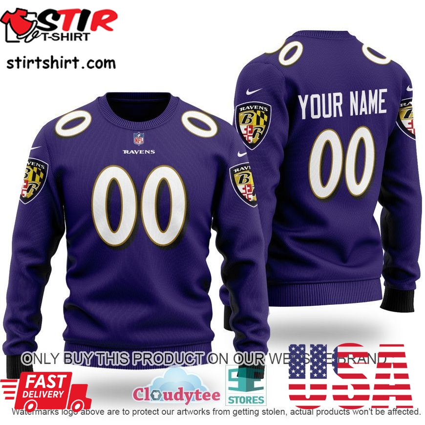 Personalized Nfl Baltimore Ravens Purple Sweater 