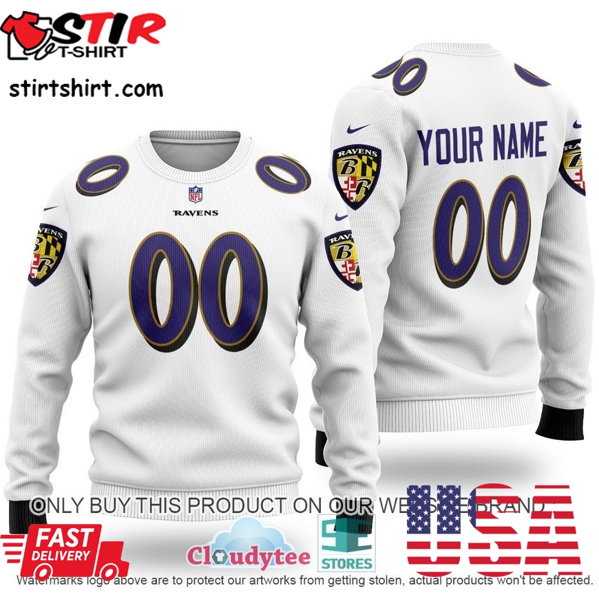 Personalized Nfl Baltimore Ravens White Sweater 