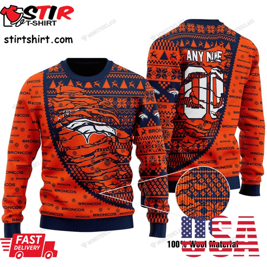 Personalized Nfl Denver Broncos Custom Orange Sweater