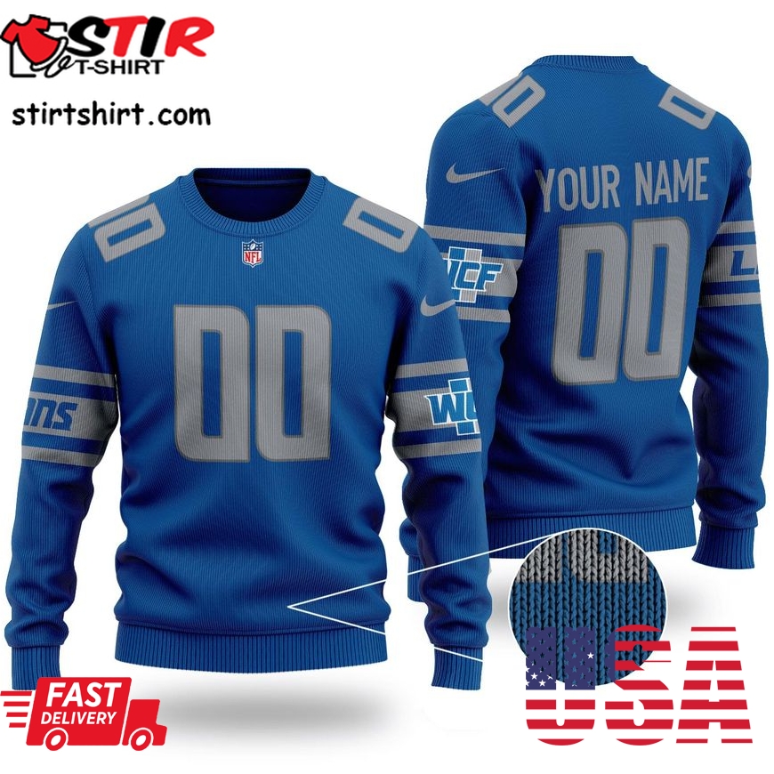 Personalized Nfl Detroit Lions Blue Christmas Sweater