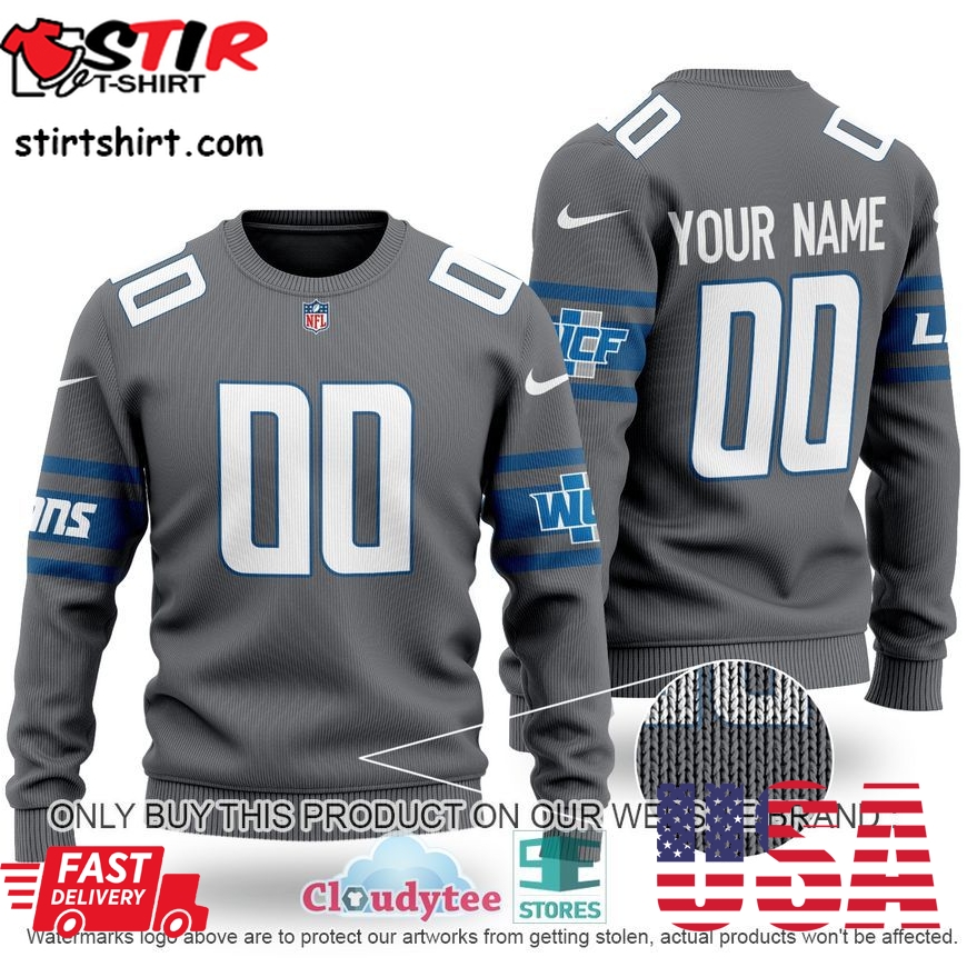 Personalized Nfl Detroit Lions Grey Sweater  