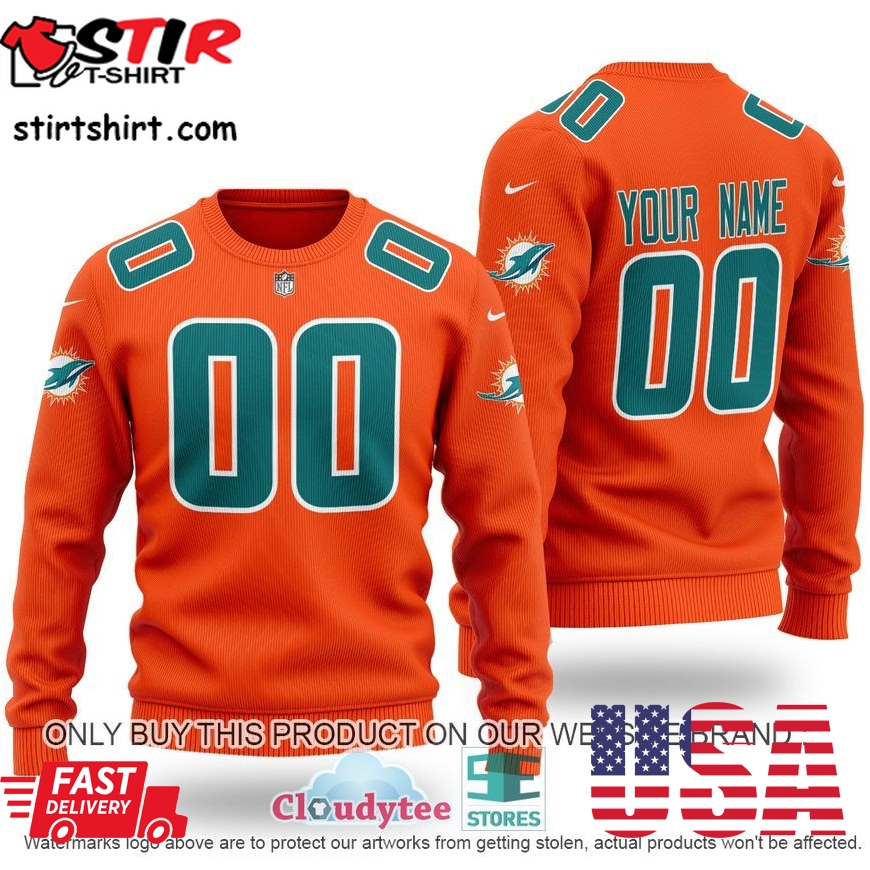 Personalized Nfl Miami Dolphins Orange Sweater 