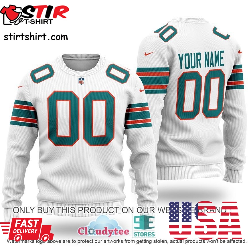Personalized Nfl Miami Dolphins White Sweater 