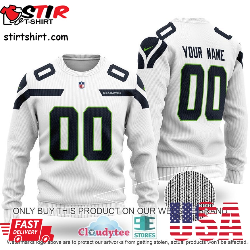 Personalized Nfl Seattle Seahawks White Sweater 